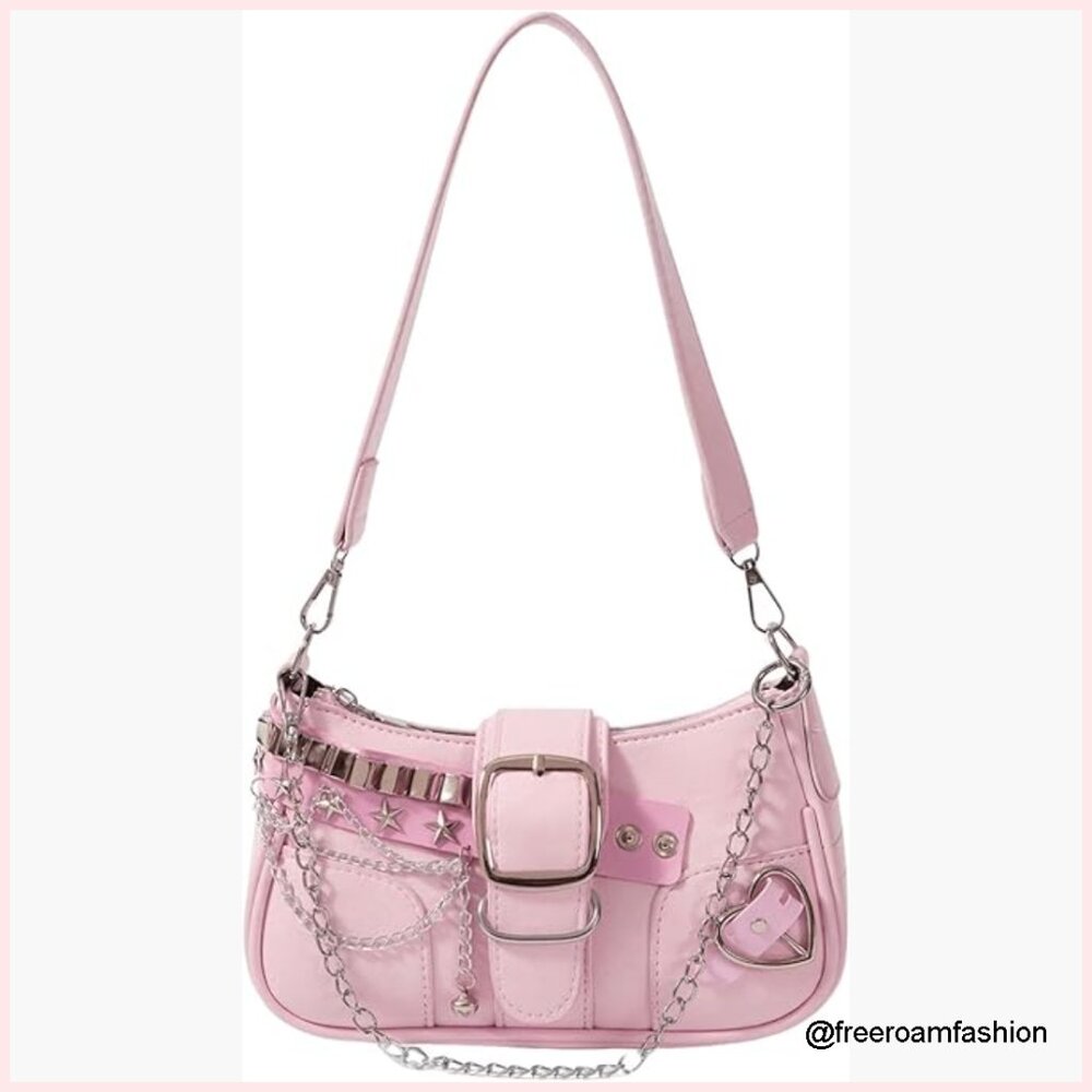 Y2k Star Embroidery Mini Chain Hobo Handbag Pu Leather Top Handle